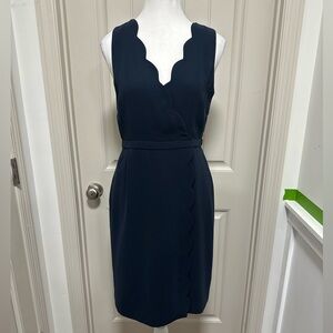 J. Crew Navy Scalloped V-Neck Sleeveless Sheath Dress